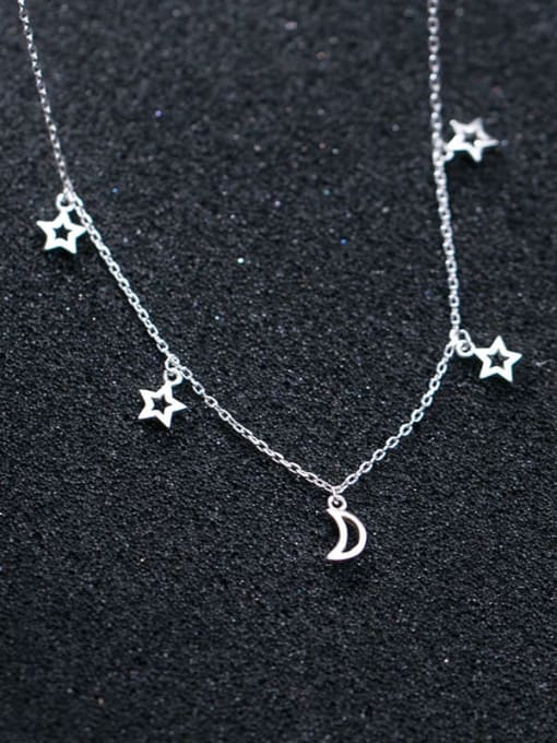 Rosh 925 Sterling Silver  Minimalist Hollow Star Moon Pendant Necklace 2