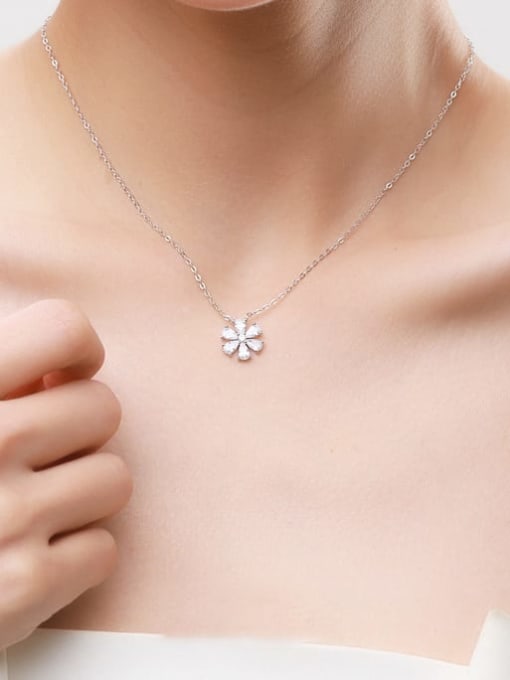 MODN 925 Sterling Silver Cubic Zirconia Flower Classic Pendant Necklace 1
