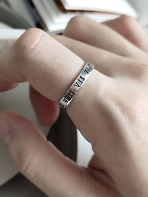 Boomer Cat 925 Sterling Silver Geometric Letter  Minimalist Band Ring 1