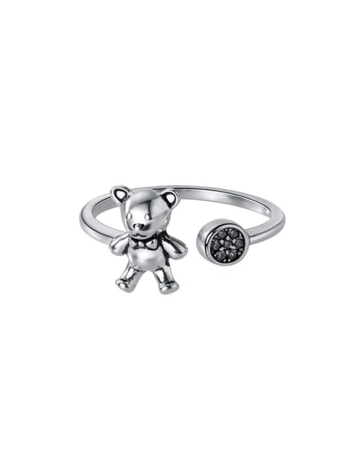 Rosh 925 Sterling Silver Cubic Zirconia Bear Vintage Band Ring