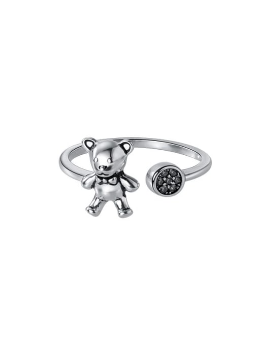 S925 Silver Ring 925 Sterling Silver Cubic Zirconia Bear Vintage Band Ring