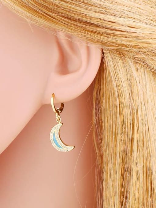 CC Brass Cubic Zirconia Enamel Moon Minimalist Huggie Earring 1