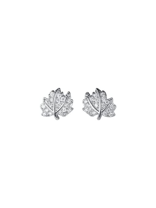 Rosh 925 Sterling Silver Cubic Zirconia Leaf Minimalist Stud Earring 4