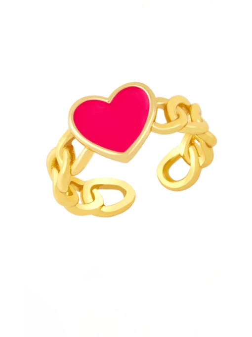 Rose red Brass Enamel Heart Vintage Band Ring