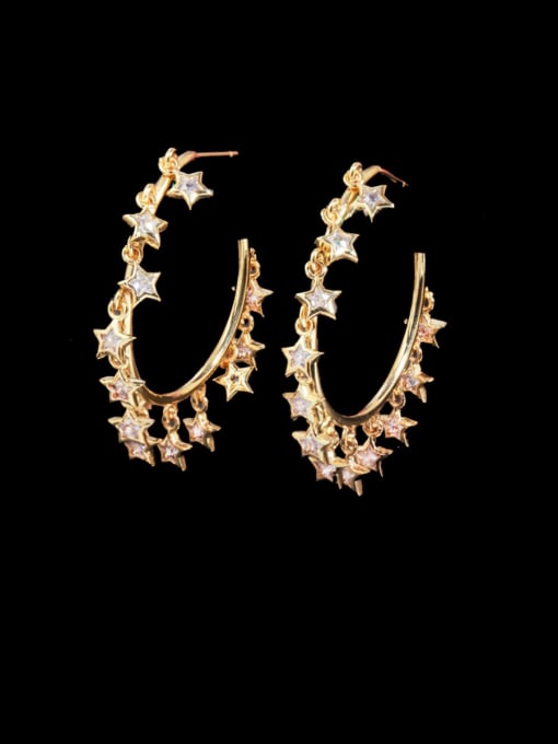 Golden white Brass Cubic Zirconia Geometric Luxury Huggie Earring