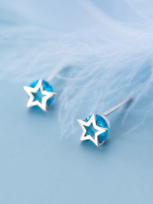Rosh 925 Sterling Silver Cubic Zirconia Blue Star Minimalist Stud Earring 2
