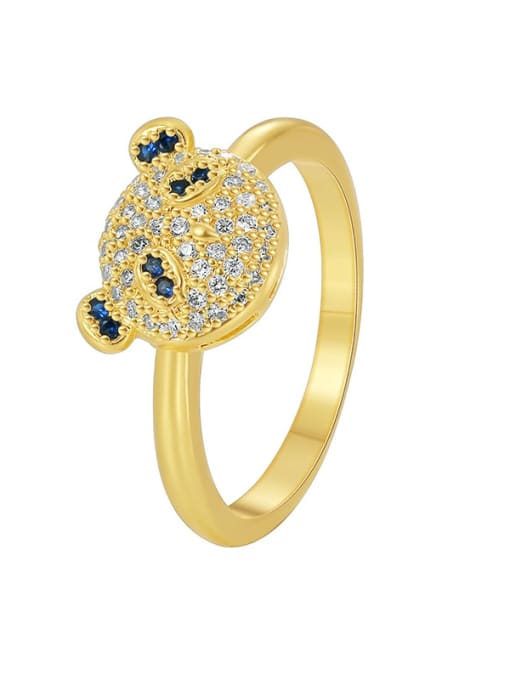 Gold Bear Zircon Ring Brass Cubic Zirconia Bear Cute Band Ring