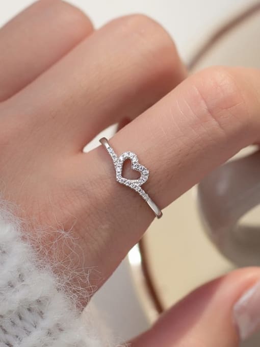 Rosh 925 Sterling Silver Cubic Zirconia Heart Dainty Band Ring 2