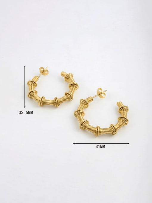 E169 Bamboo C-shaped Spring Earrings Titanium Steel Hollow Geometric Hip Hop Stud Earring