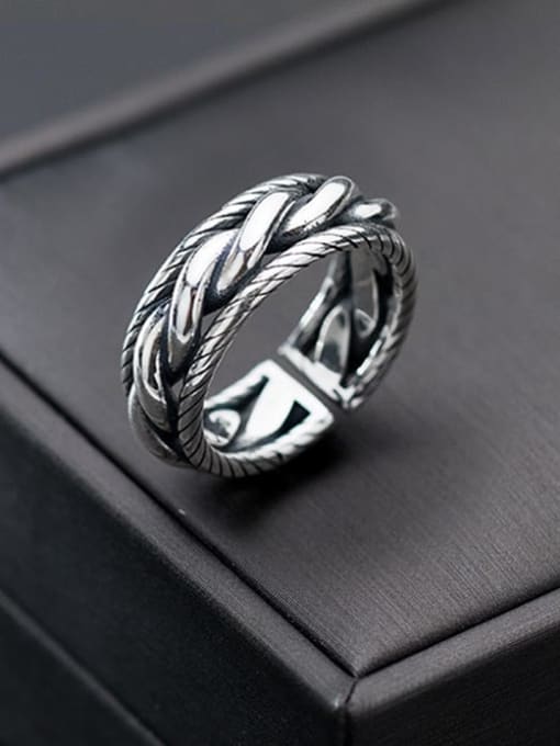 Rosh 925 Sterling Silver Retro spiral multilayer glossy Free Size Ring 2