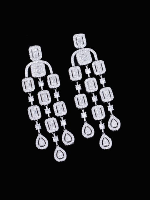 L.WIN Brass Cubic Zirconia Water Drop Luxury Cluster Earring 0