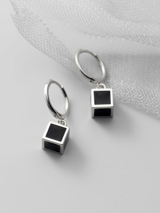 silver 925 Sterling Silver Acrylic Square Minimalist Huggie Earring