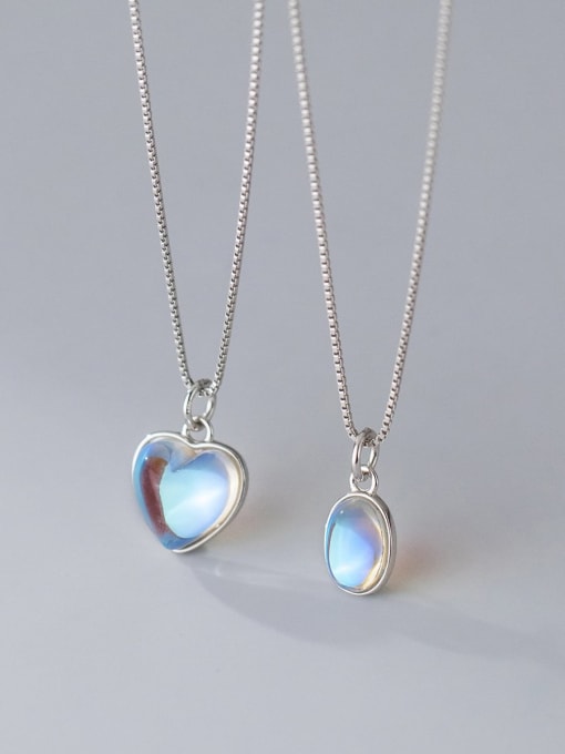 Rosh 925 Sterling Silver Lampwork Stone Heart Minimalist Necklace 0