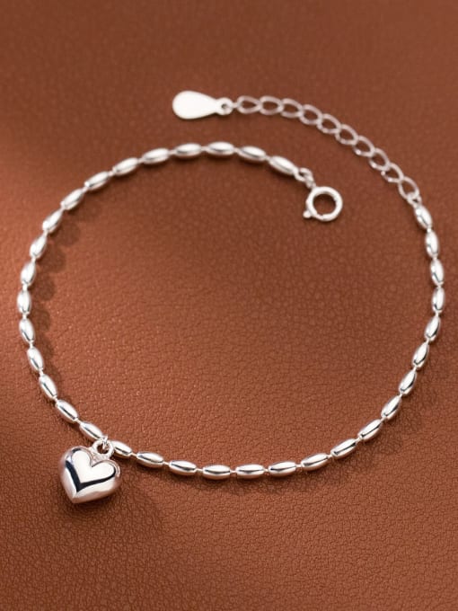 Rosh 925 Sterling Silver Heart Minimalist Beaded Bracelet
