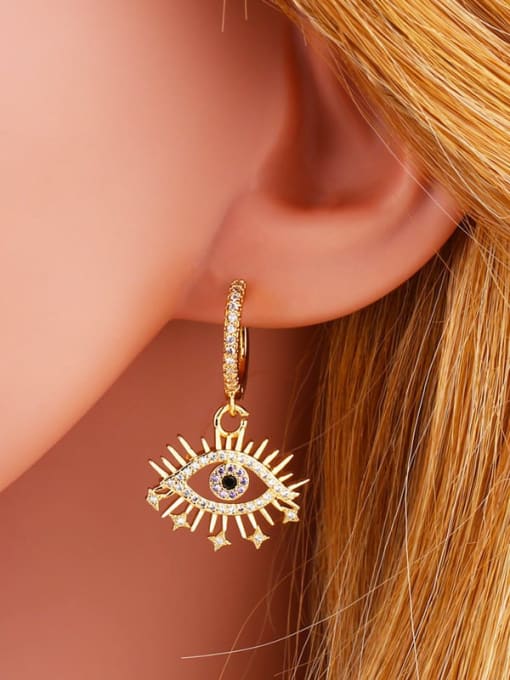 CC Brass Cubic Zirconia Evil Eye Ethnic Huggie Earring 2