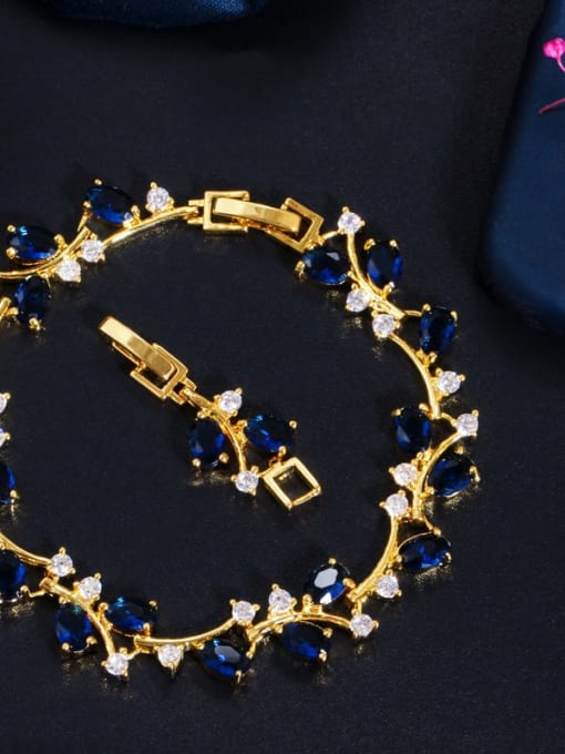Golden Blue Copper Cubic Zirconia Leaf Luxury Bracelet