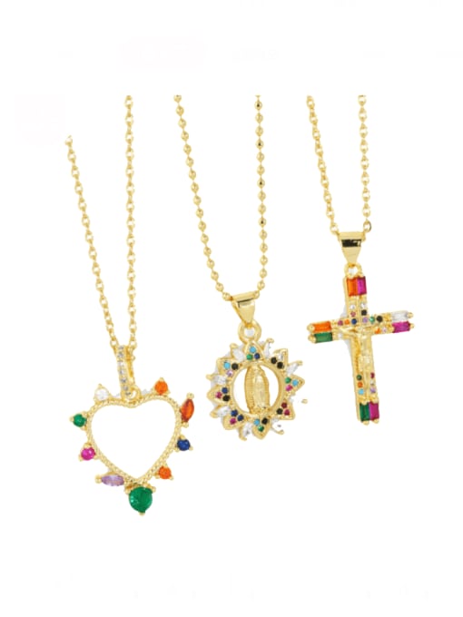 CC Brass Cubic Zirconia Heart Vintage Regligious Necklace