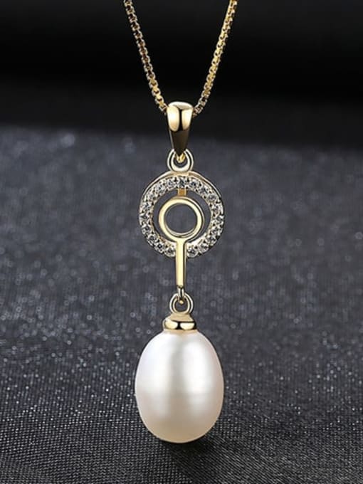 White 6F06 925 Sterling Silver  3A Zicon Freshwater Pearl Geometric Pendant Necklace