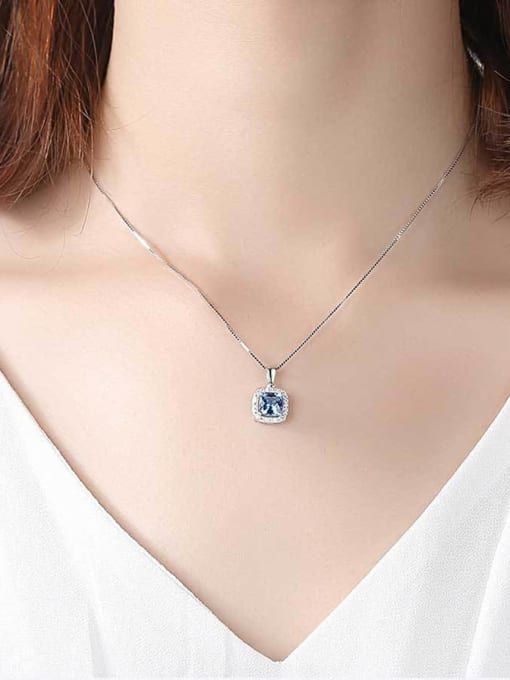 CCUI 925 Sterling Silver Cubic Zirconia simple Square Pendant Necklace 1