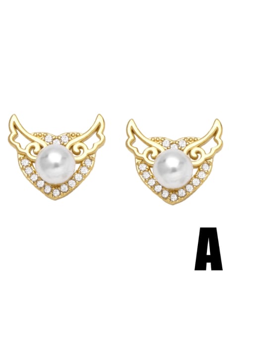 CC Brass Imitation Pearl Butterfly Heart Cute Stud Earring 2