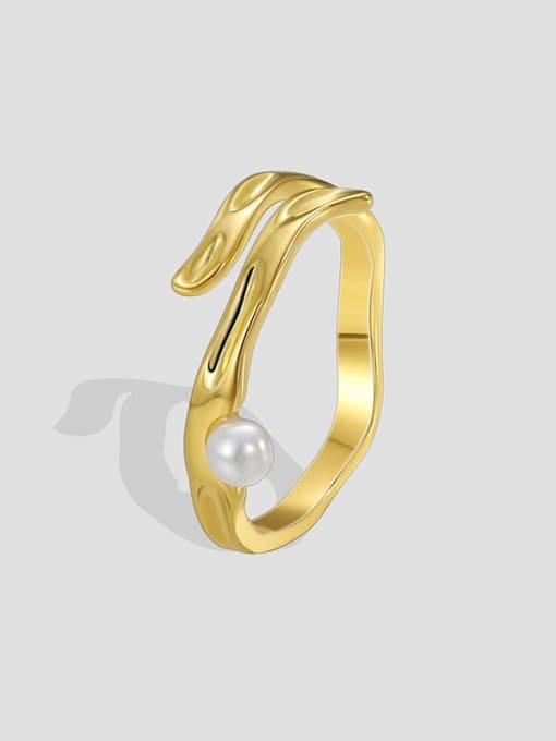 CHARME Brass Imitation Pearl Irregular Minimalist Band Ring 0