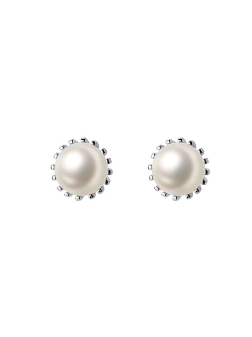 Rosh 925 Sterling Silver Imitation Pearl Flower Minimalist Stud Earring 0