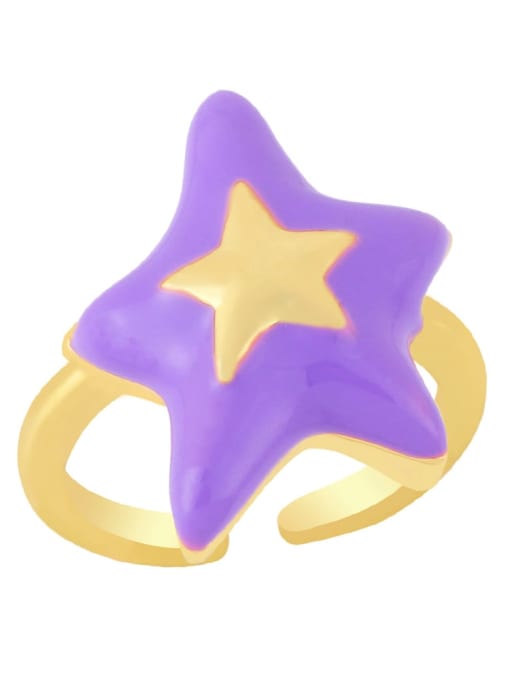 purple Brass Enamel Five-pointed starTrend Band Ring