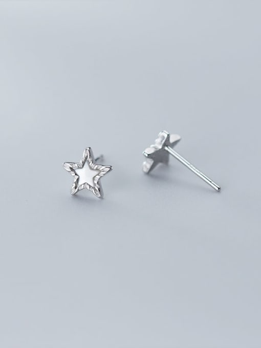 Rosh 925 Sterling Silver Cubic Zirconia Simple fashion pentagram Stud Earring 2