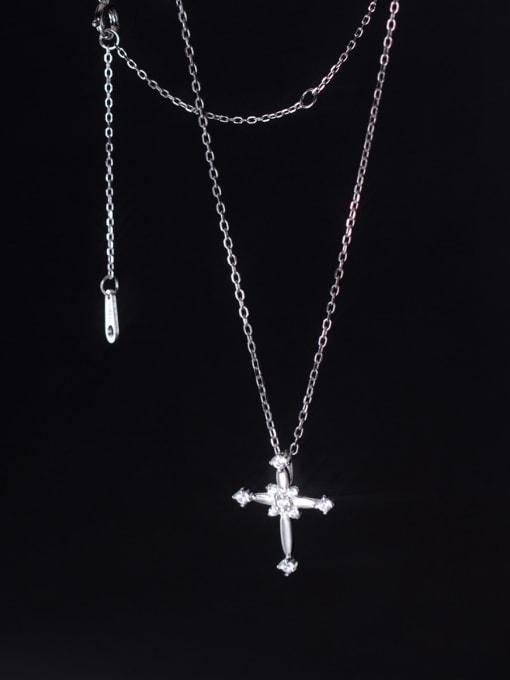 Rosh 925 Sterling Silver Cubic Zirconia Cross Minimalist Regligious Necklace 2