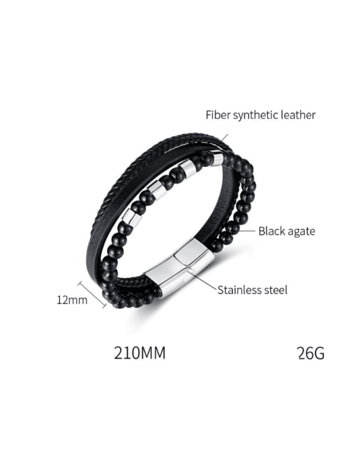 Open Sky Titanium Steel Artificial Leather Weave Hip Hop Strand Bracelet 3