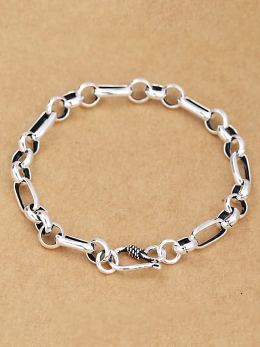 SHUI Vintage Sterling Silver With White Gold Plated Simplistic Geometric Bracelets