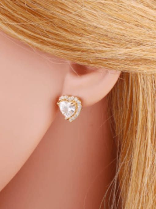 CC Brass Cubic Zirconia Heart Minimalist Stud Earring 1