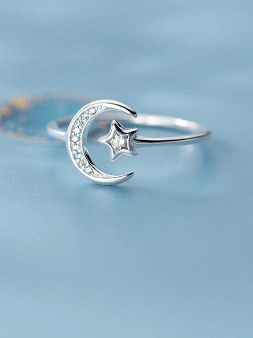 Rosh 925 Sterling Silver Cubic Zirconia Moon Minimalist Band Ring