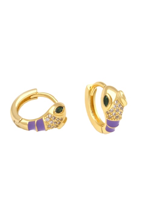 purple Brass Cubic Zirconia Snake Vintage Huggie Earring