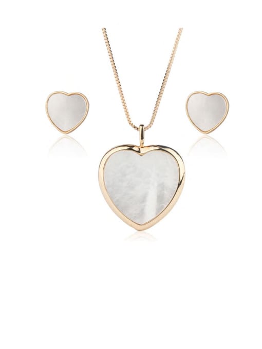 ROSS Copper  Minimalist Heart  Shell Earring and Necklace Set 0