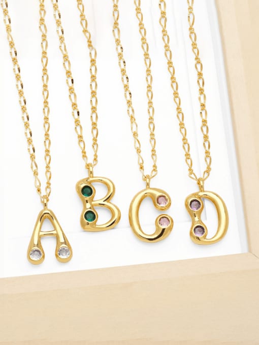 CC Brass Cubic Zirconia Letter Minimalist Necklace 0