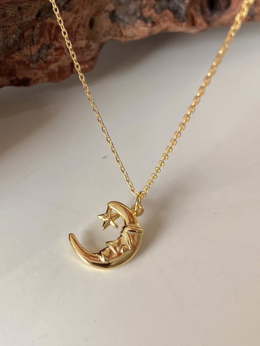 Boomer Cat 925 Sterling Silver Vintage  Moon Pendant  Necklace