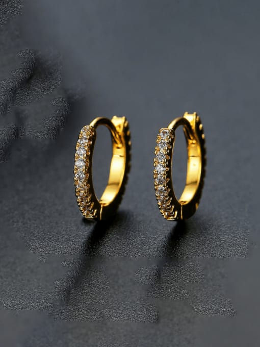 E22120301 18K Brass Cubic Zirconia Geometric Minimalist Huggie Earring