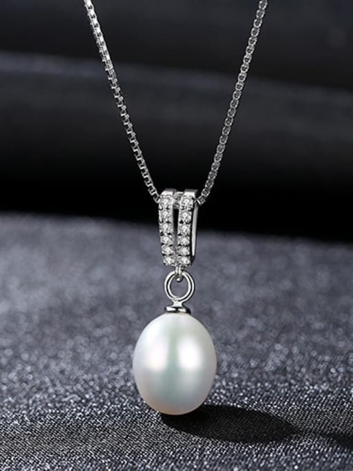 White 7f12 925 Sterling Silver Freshwater Pearl Simple pendant  Necklace