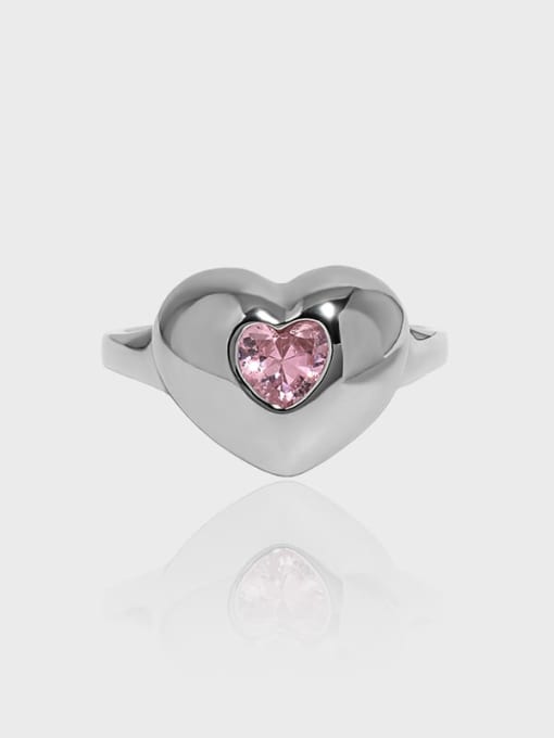 DAKA 925 Sterling Silver Cubic Zirconia Heart Minimalist Band Ring