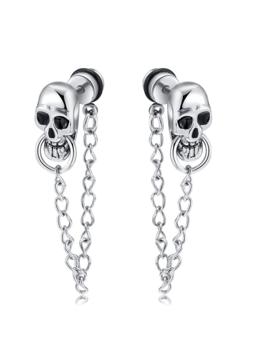 796 steel earrings Titanium Steel Skull Tassel Vintage Drop Earring