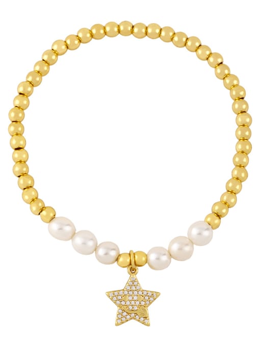 CC Brass Imitation Pearl Star Vintage Beaded Bracelet 0