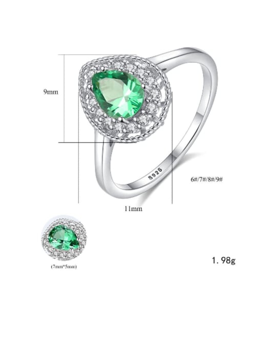 CCUI 925 Sterling Silver Cubic Zirconia Green Water Drop Classic Band Ring 3