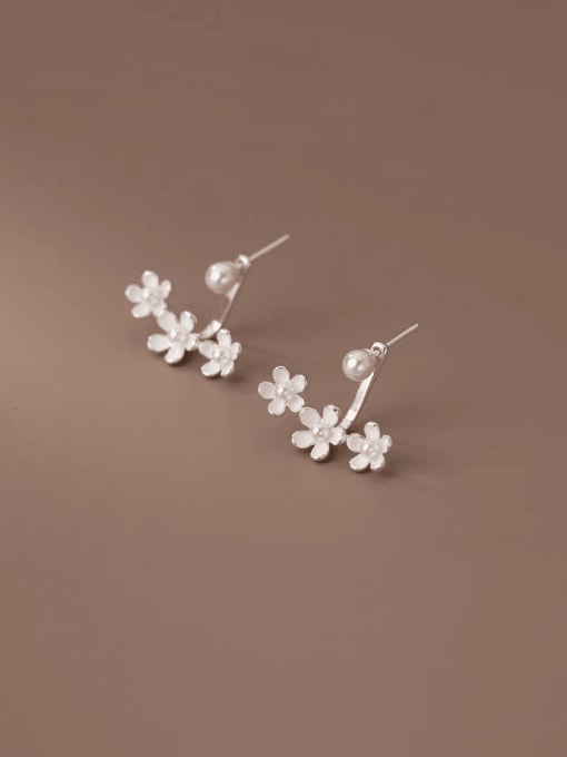 Silver 925 Sterling Silver Enamel Flower Cute Stud Earring