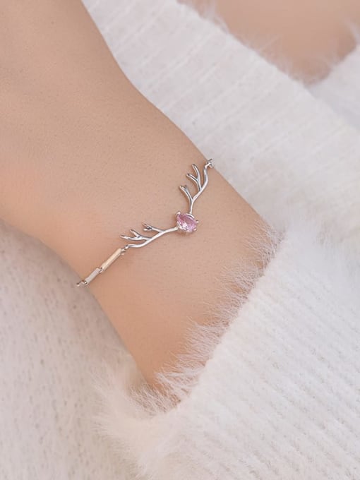 BeiFei Minimalism Silver 925 Sterling Silver Cubic Zirconia Deer Head Minimalist Bracelet 3