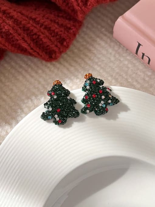 A Christmas tree Zinc Alloy Rhinestone Cute Christmas Stud Earring