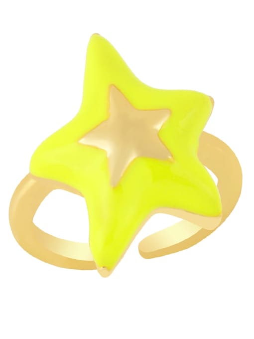 yellow Brass Enamel Five-pointed starTrend Band Ring