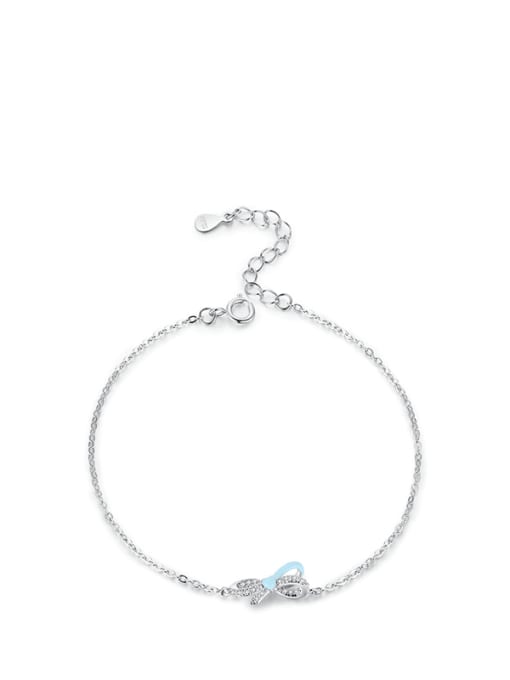 Blue Bowknot Bracelet 925 Sterling Silver Enamel Bowknot Minimalist Link Bracelet
