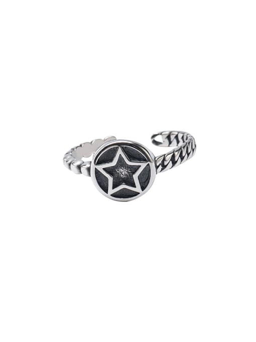 XBOX 925 Sterling Silver Enamel  Vintage Simple star round card twist texture Band Ring 0