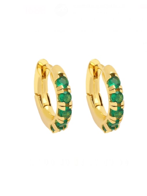 green Brass Cubic Zirconia Geometric Vintage Huggie Earring